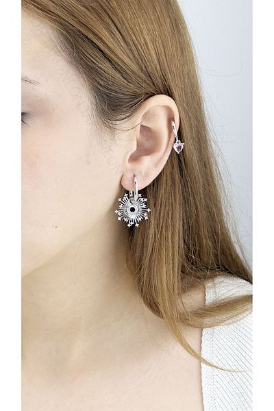 Neon Takı by Atalay Sensitivity Tag and Zircon Stone, Design, Stainless Steel Earrings 609, Silver Color