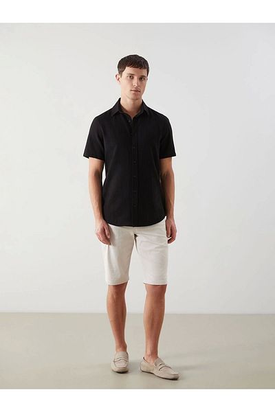 LC Waikiki Lc W Eco Black Regular Fit Short Sleeve Linen Blend Men's Shirt