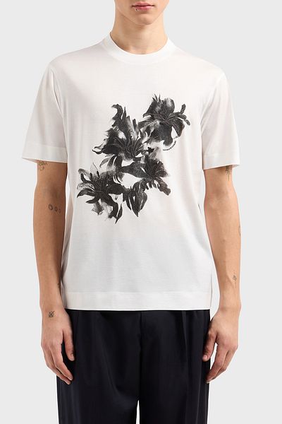 Emporio Armani Floral Printed Cotton Regular Fit Crew Neck t Shirt Men t Shirt Em001024 Af1001