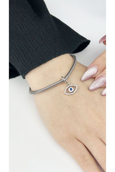 Neon Takı by Atalay Steel Charm for Sensitivity Tag & Dangle, Eye, Pan Bracelet 47, Silver Color