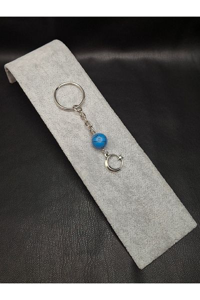 Han Ticarethane Blue Howlite Natural Stone Detailed Moon Star Tip Keychain