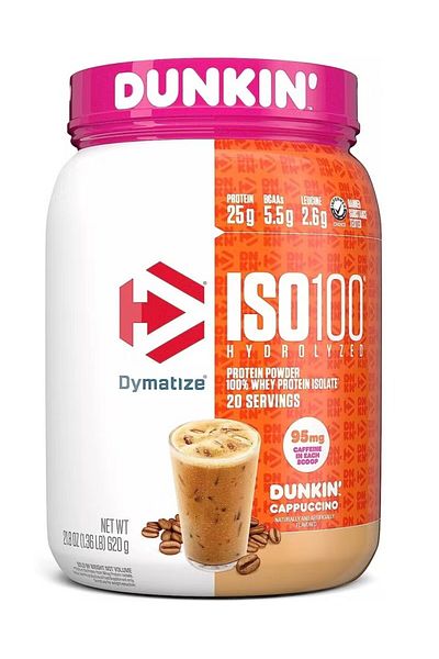 Dymatize Whey Protein Isolate ISO 100, 20 Servings, Dunkin' Cappuccino, 21.8 oz