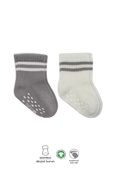 Haye Collection Circle Non-Slip Socks 2 Pack Gray Ecru
