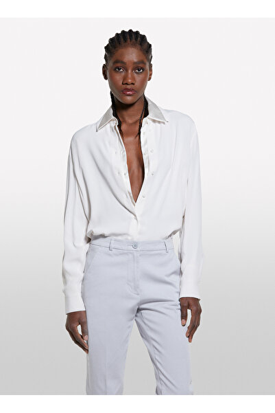 Sisley Loose Cut Classic Collar Beige Women's Shirt 5Idtlq08R