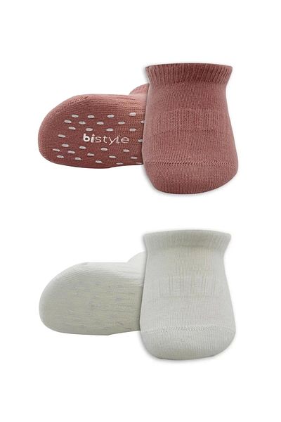 Haye Collection 2 Pack Sneakers Non-Slip Colors Combed Cotton Socks Bs20104 Ecru Powder