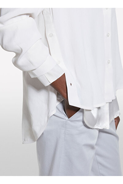 Sisley Loose Cut Classic Collar Beige Women's Shirt 5Idtlq08R