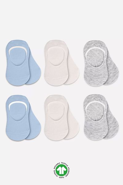 Haye Collection 6 Pack Silicone Ballerina Combed Cotton Socks Bs30101B Blue Ecru Gray