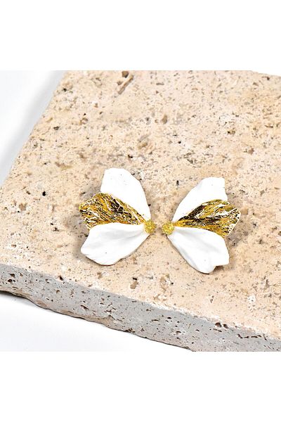 NARRU Handmade NARRU earrings, half flower, with white and gold petals, Mary 23