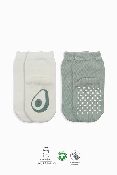 Haye Collection Fruit Figured Non-Slip Socks 2 Pack Nil Ecru