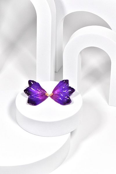 NARRU Handmade NARRU earrings, half flower, purple, pink and gold, Mary 21