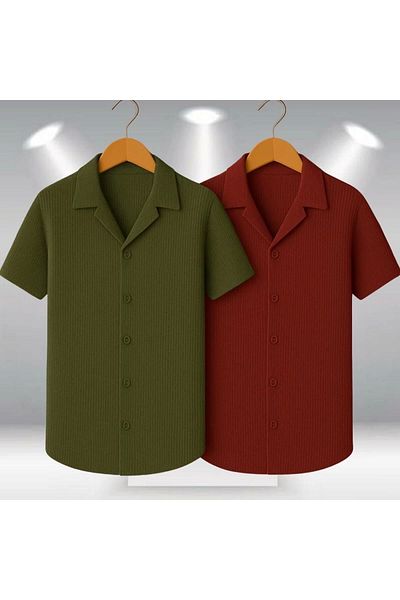 LC Waikiki Lc W 2-Pack Advantage Package 100% Cotton Stylish Premium Quality Men's Short Sleeve Summer Waffle Fabric Shirt
