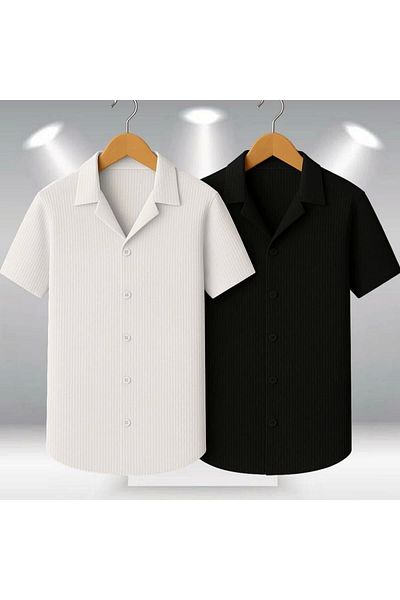 LC Waikiki Lc W 2-Pack Advantage Package 100% Cotton Stylish Premium Quality Men's Short Sleeve Summer Waffle Fabric Shirt