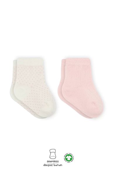 Haye Collection Puan Derby Combed Cotton Socks 2 Pack Pink Ecru