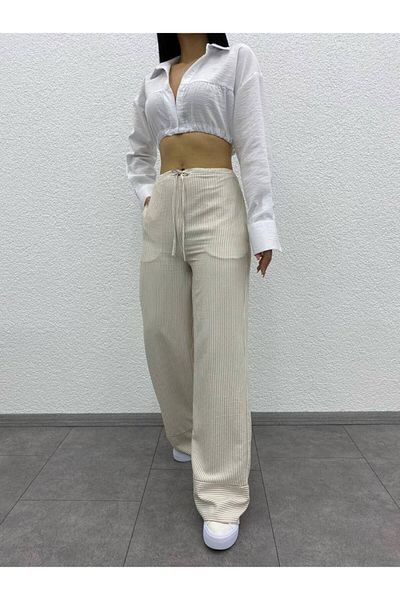 Sachistanbul Linen Fountain Pants with Tie-Up Waist