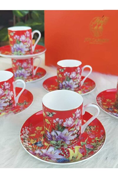 dmshome Joy Carmen Botanica Red 6 Kişilik Fincan Takımı Kırmızı