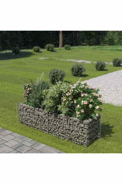 vidaxl سرير مرتفع من الجابيون مصنوع من الفولاذ المجلفن 180×50×50 سم