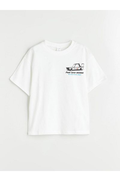 LC Waikiki Ecru Crew Neck Printed Boy's T-Shirt