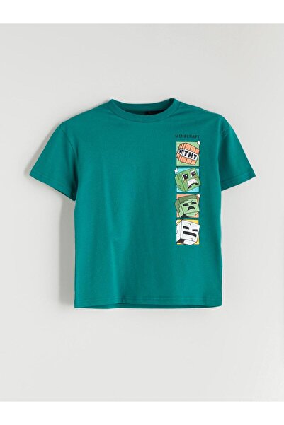 LC Waikiki Minecraft bedrucktes Jungen-T-Shirt mit Rundhalsausschnitt