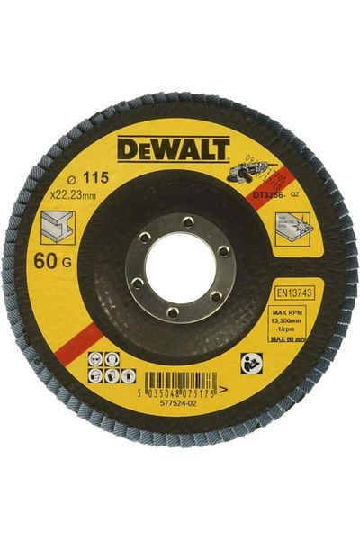 Generic DEWALT Extreme 60-Grit Zirconium Oxide Flap Disc Yellow and Black 115 x 22.23mm DT3256-QZ