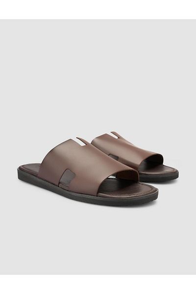 Cabani 100% Genuine Leather Brown Men's Slippers