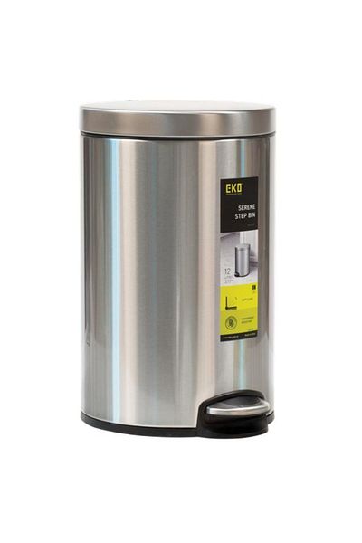 Generic EKO Serene Stainless Steel Soft Closing Lid Step Bin Silver 12 Liter EK9215MT-12L