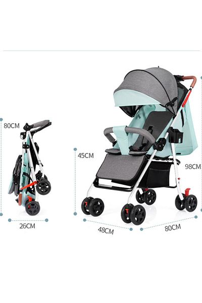 KidLe Multifunctional portable baby stroller, four wheeled stroller for sitting and lying baby