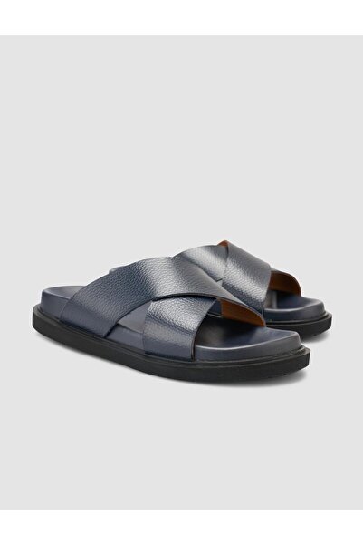 Cabani Ανδρικές παντόφλες από 100% γνήσιο δέρμα Navy Blue