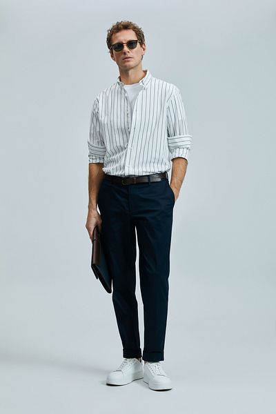 Lufian Plus Smart Men's Chino Trousers Slim Fit Navy Blue
