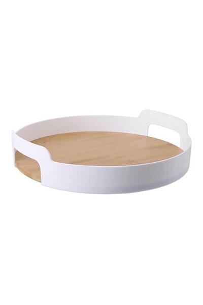 Generic Felli Graceful Design Smooth Finish Round Tray with Bamboo Board White 350 x 75cm