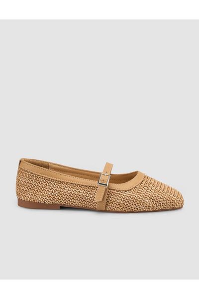 Cabani Straw Beige Women's Ballerinas