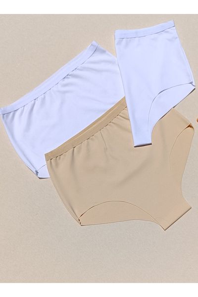 siyalife Women's High Waist 3 Pack Lycra Gathering Seamless Laser Cut No Trace Bikini Slip Panties