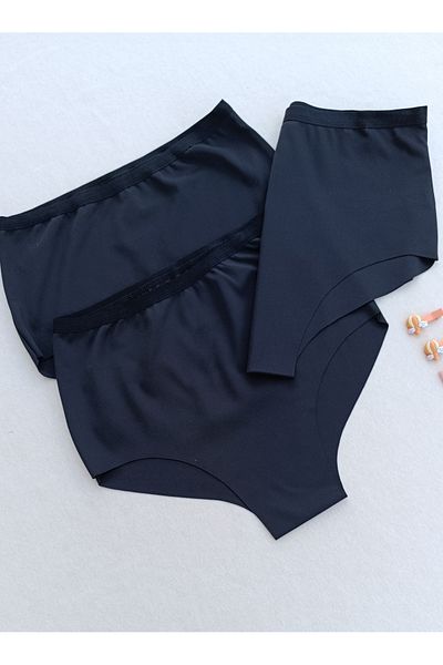 siyalife Women's High Waist 3 Pack Lycra Gathering Seamless Laser Cut No Trace Bikini Slip Panties
