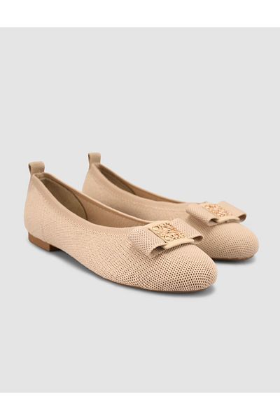 Cabani Knitwear Buckle Detailed Beige Women's Ballerinas