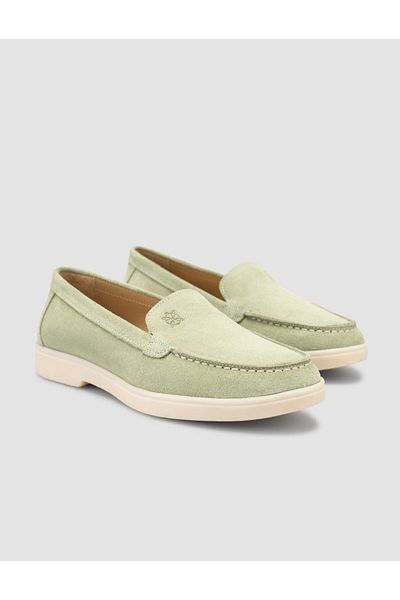 Mona Mae 100% Genuine Leather Green Suede Women's Loafer