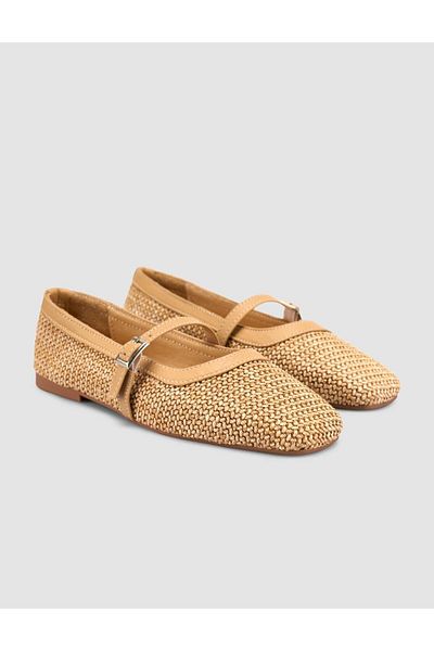 Cabani Straw Beige Women's Ballerinas