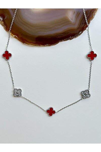 GUNESTAKI 316L Steel Red Stone Silver Women's Necklace
