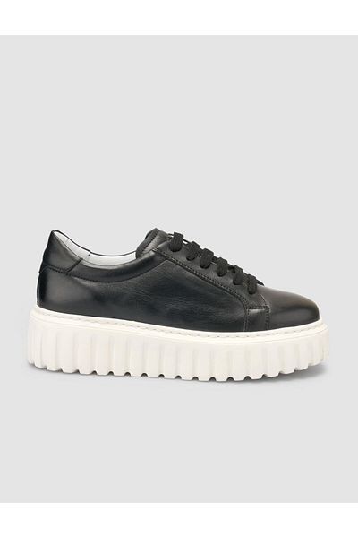 Mona Mae 100% Genuine Leather Black Women's Sports Shoes
