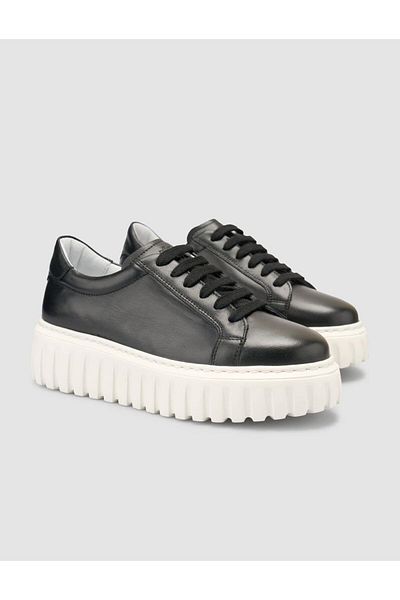 Mona Mae 100% Genuine Leather Black Women's Sports Shoes