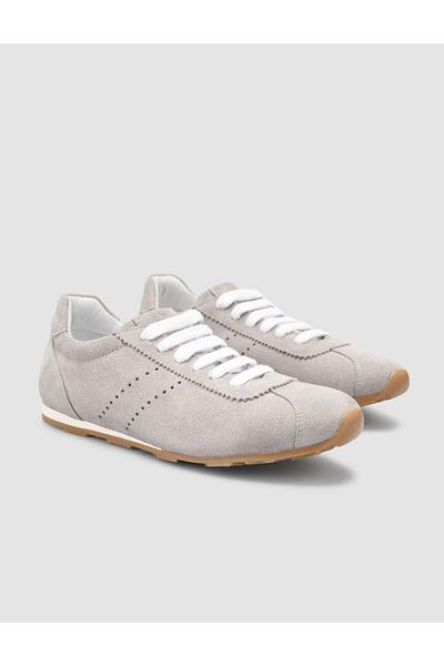 Mona Mae 100% Genuine Leather Gray Suede Women's Sports Shoes