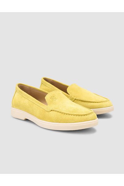 Mona Mae 100% Genuine Leather Yellow Suede Women's Loafer