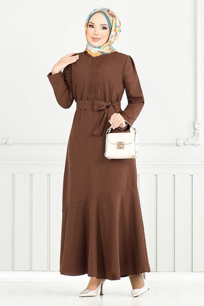 ModaMerve Nervür Detail Hijab Dress 4096Pm1063-M Brown