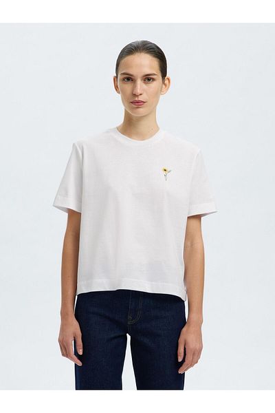 Selected Femme T-Shirt mit Rundhalsausschnitt Besticktes