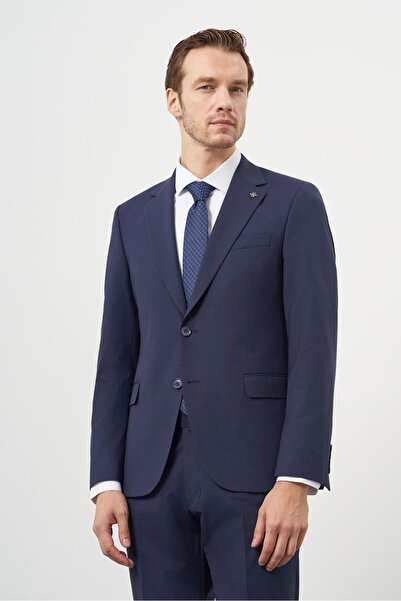 Morven Erkek Lacivert Yün Slim Fit Mono Yaka Takım Elbise