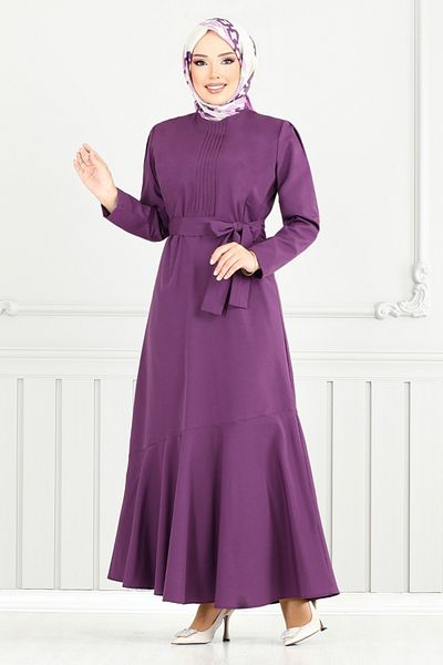 ModaMerve Rib Detail Hijab Dress 4096Pm1063-M Purple