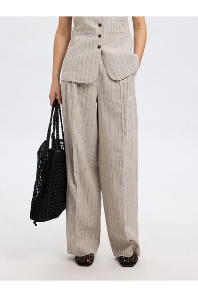 Selected Femme Hose mit weitem Bein Leinenmix