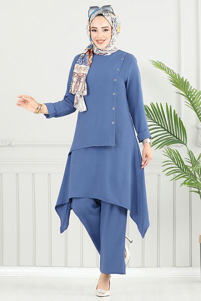 ModaMerve Σετ Hijab Asymmetric Cut 3119HBS932-M Indigo