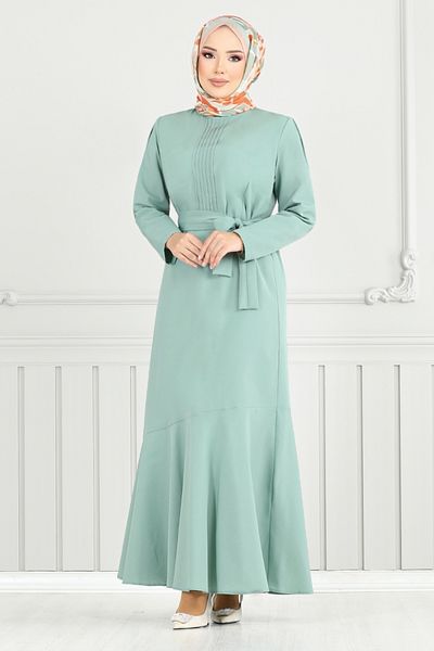 ModaMerve Nervür Detail Hijab Dress 4096Pm1063-M Light Mint