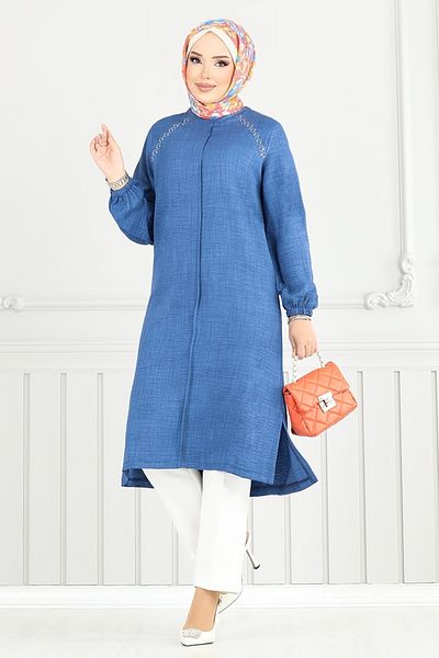 ModaMerve Πέτρινη λεπτομέρεια Hijab Tunic 3124HBS932-M Indigo