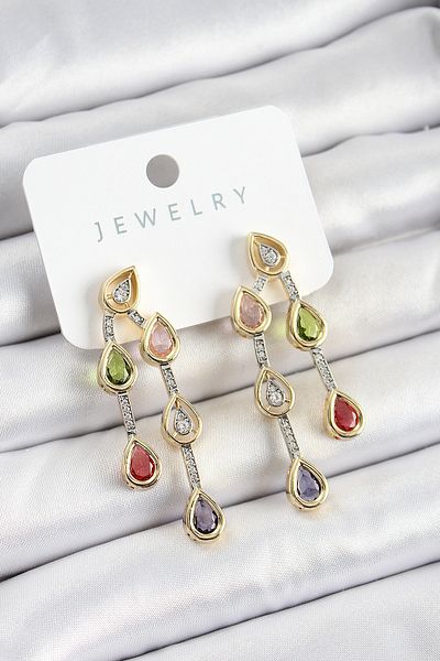 norsary Brass Multiple Drop Model Mixed Zircon Stone Gold and Silver Color Women's Earrings