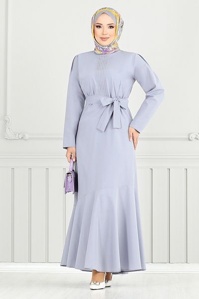 ModaMerve Rib Detail Hijab Dress 4096Pm1063-M Gray